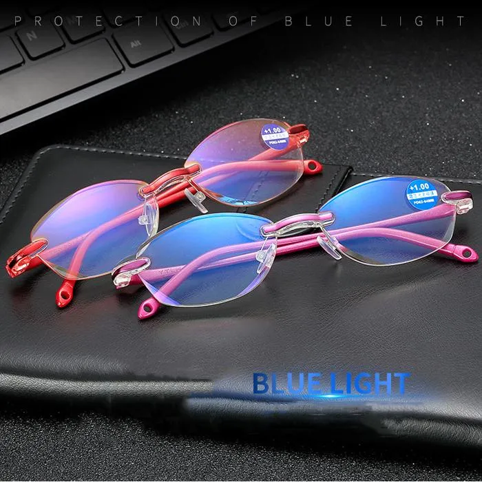 Sunglasses 1 0 1 5 2 0 2 5 3 0 3 5 4 0 Frameless Anti-blue Light Reading Glasses Women Ladies Red Frame Presbyopia Eyewear F228m