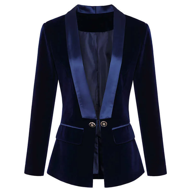 High-end Mulheres Termo de Jaqueta Temperamento Slim Cor Sólida Queda e Inverno Roupas Elegant Senhoras Blazer Golden Velvet 210527