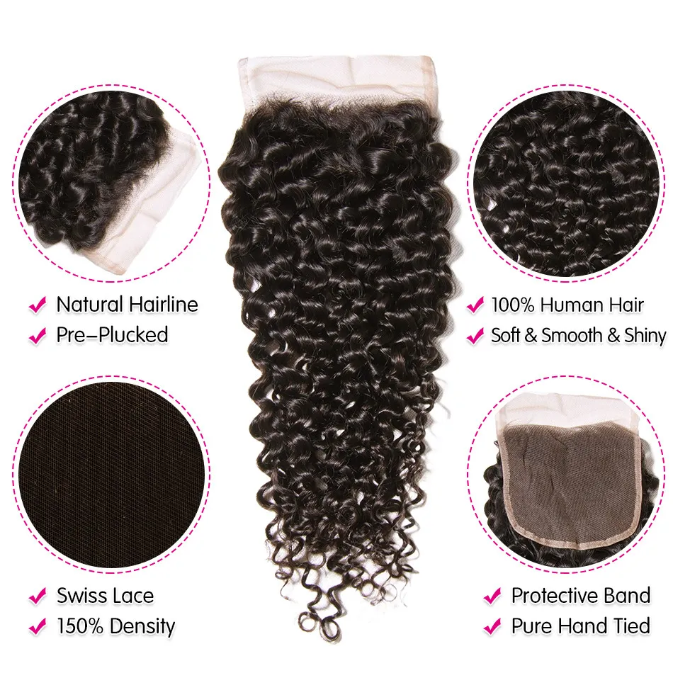 Wholesale Бразильский Remy Кудрявые 4x4 HD кружевные замыкания человеческие волосы натуральный цвет 12-20 дюймов 1 шт.