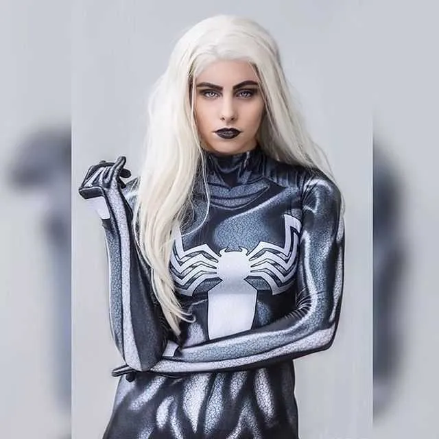 Halloween Erwachsene Kinder Black Venom Cosplay Kostüm Party Weibliche Mädchen Frau Superheld Zentai Bodysuit G0925228k