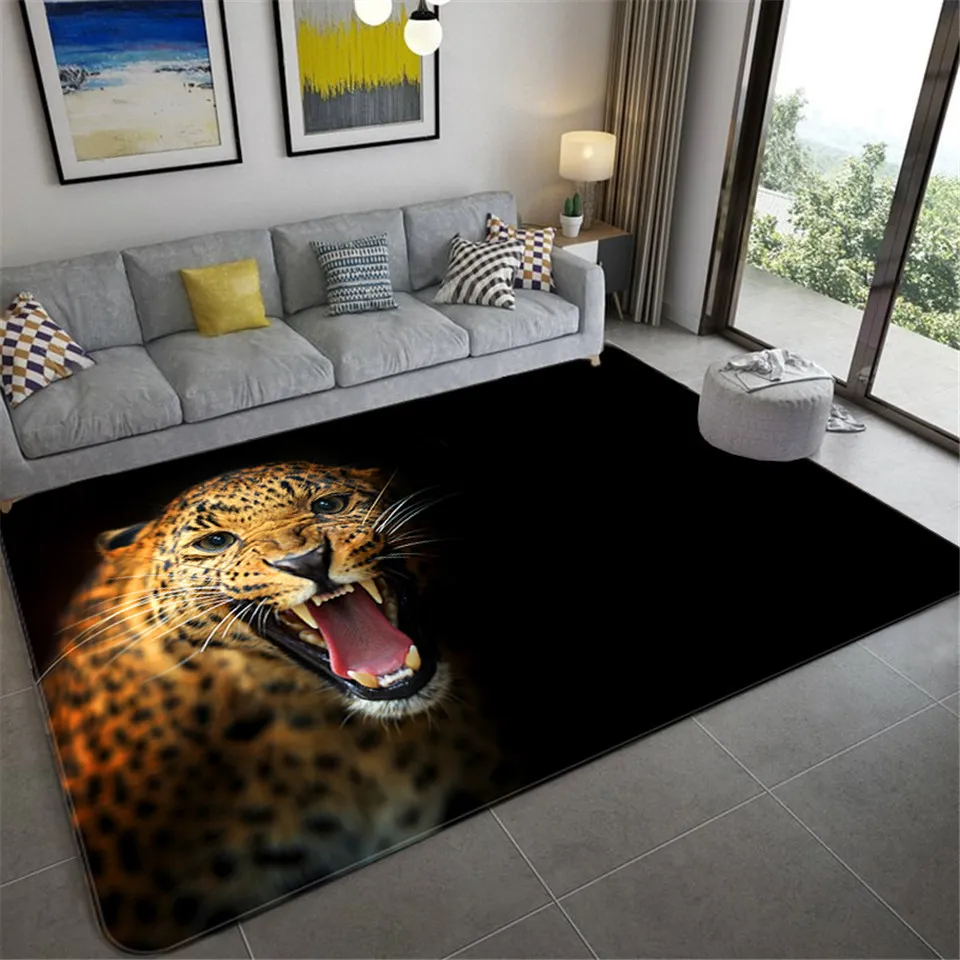 3D Leopard Pattern Grandi tappeti soggiorno Tappeti animali di lusso Camera da letto Spugna morbida Bagno Tappetino da cucina Zerbino 210301