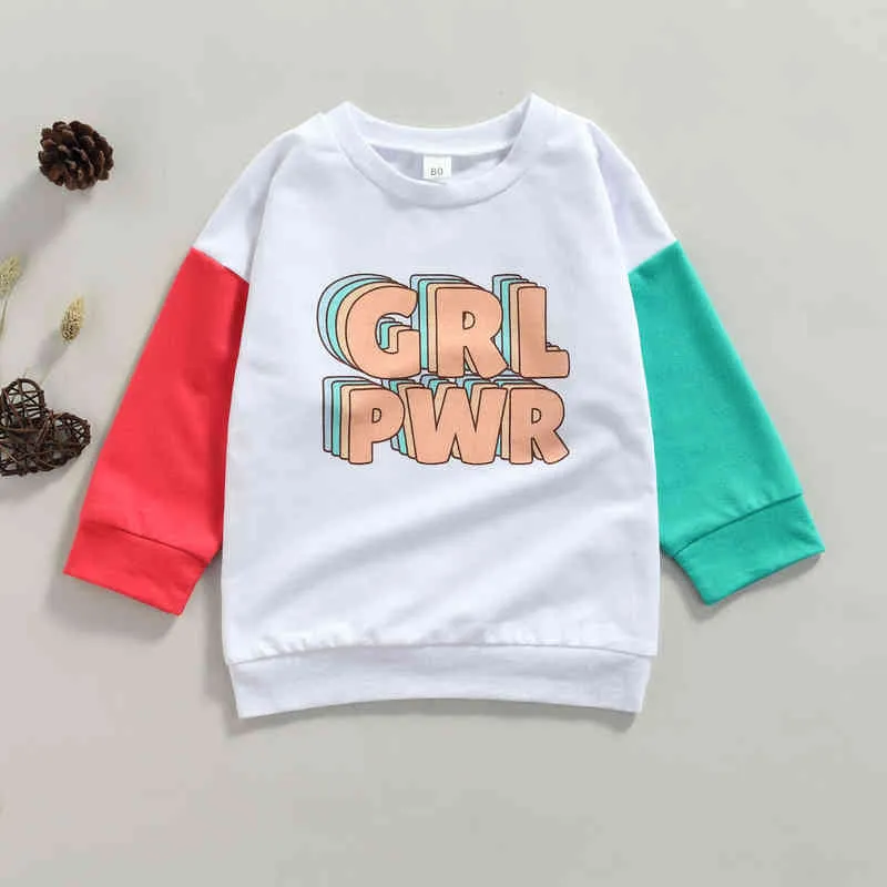 Mababy 1-6y outono crianças meninas meninas grl grl pwr letra impressa manga longa pulôver tops Causal crianças roupas dd40 220125