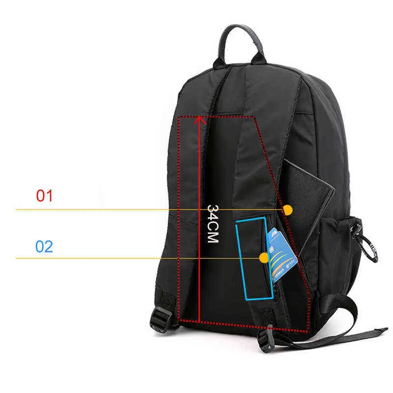 USB 배낭 남자 나일론 방수 여행 가방 간단한 순수한 컬러 뒷백 레저 라이트 피트니스 남성 가방 스포츠 가방 블랙 그레이 220121