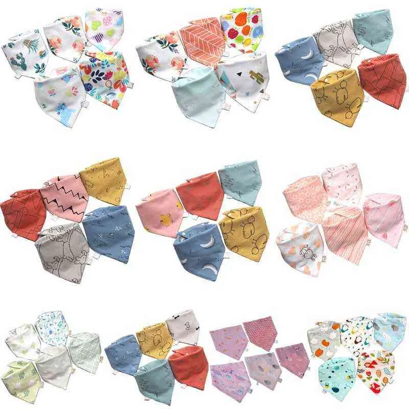 5 pezzi / pacco bavaglini bambini in cotone sciarpa infantile asciugamano bambini ragazzi ragazze bandana saliva triangolo dribbling 211117
