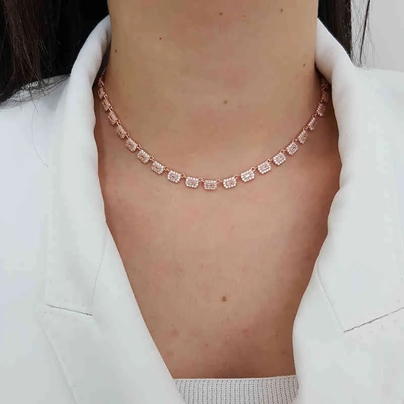Mode voie navigable 925 argent Baguette collier pour femmes à la mode Super luxe turc beaux bijoux