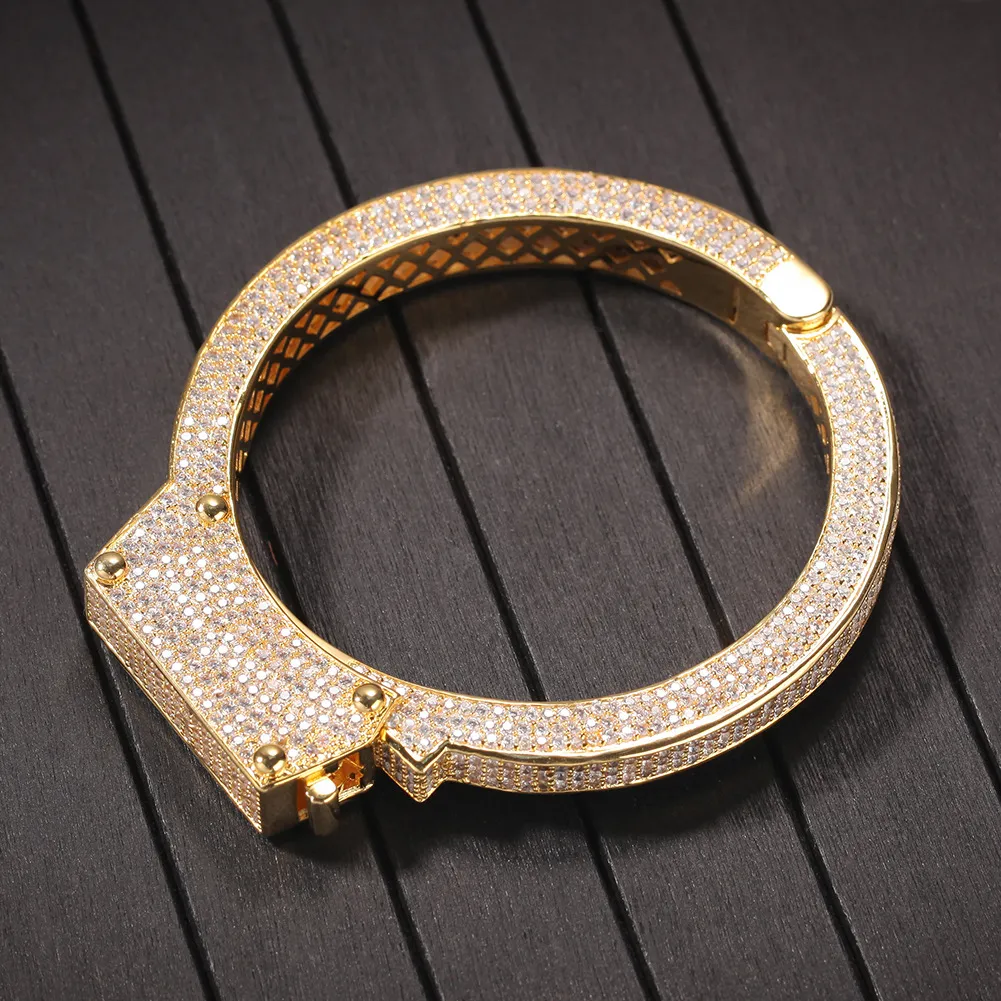 Hip Hop Jewelry Punk Handcupt Bracelets 18KT الذهب المليء بالثليث Micro Pave Zirconia المجوهرات المجوهرات سوار 2579