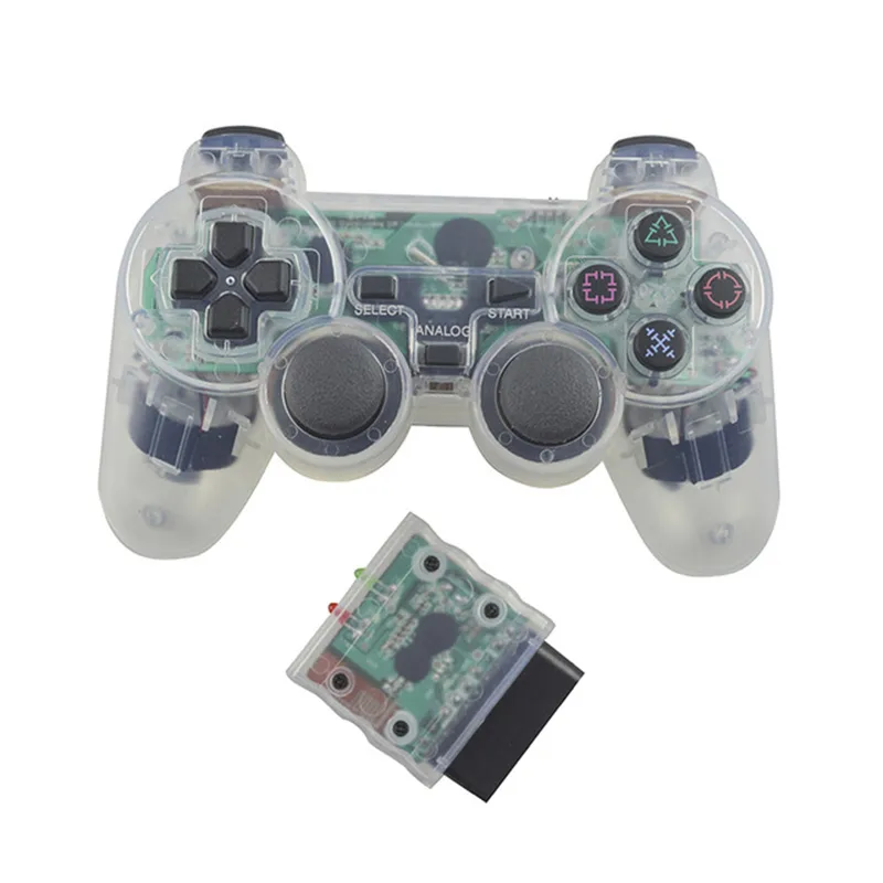 Contrôleur de manette compatible Bluetooth sans fil couleur transparente pour contrôle de vibration PS2 2.4G pour manette PS2