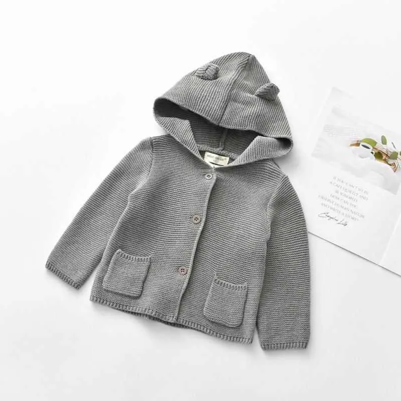 Baby cardigan toddler pojke tjej tröja stickning ull mode hooded krage barn kappa kläder wl003 210610