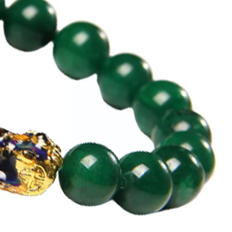 Bangle pi yao feng shui gröna jade pärlor armband lycka till armband färg pengar guld rikedom byter charm smycken gåva lockar 228j