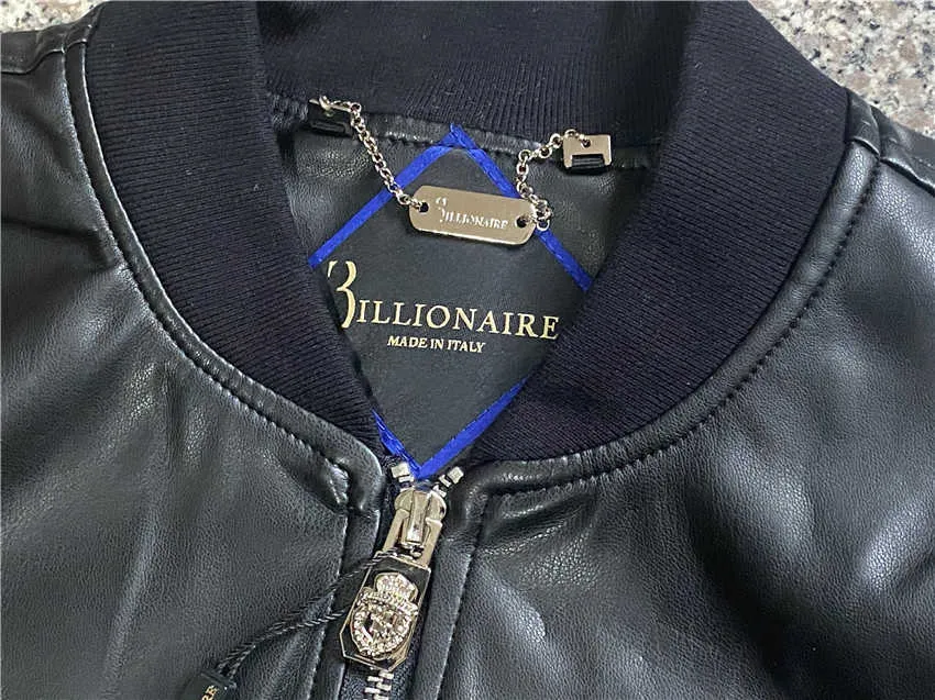 ファッション億万長者の本物の革のジャケットオペルメンブラックコートサイズ48〜56 211009