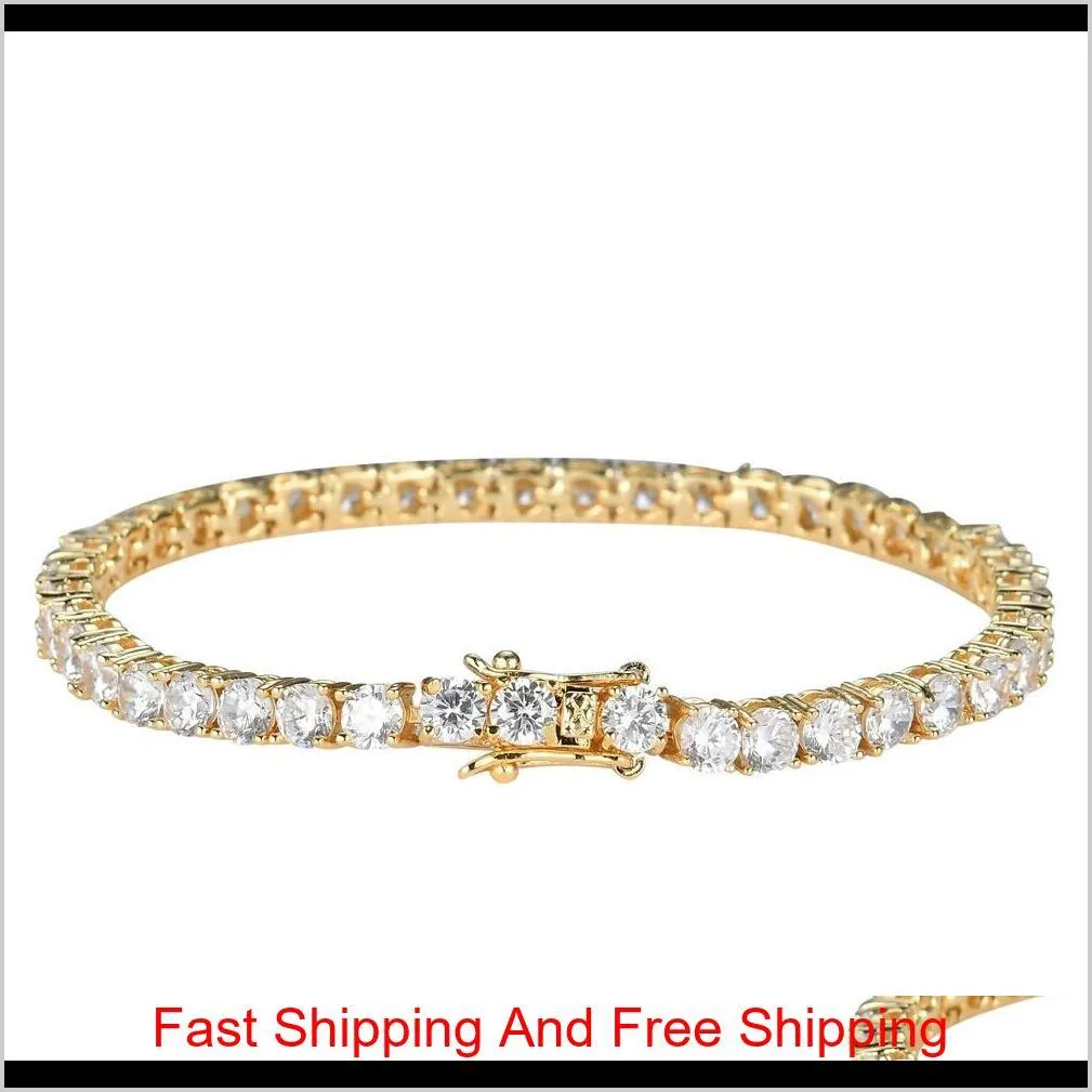 Hip Hop Tennis Diamonds Chain Bracelets For Men Fashion Luxury Copper Zircons Bracelet 7 Inches 8 Inches Golden Silver Chains Jewe242j