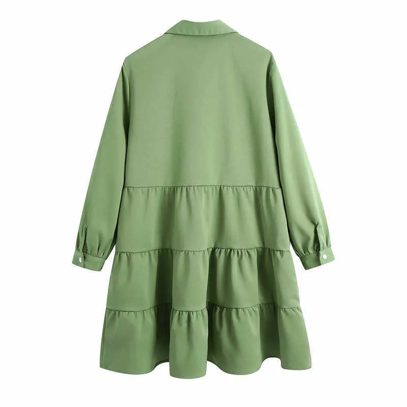 ZA Ruffle Mini Vert Blanc Robe Femmes À Manches Longues Robes De Printemps Plissées Femme Mode Bouton Up Élégant Robes 210602