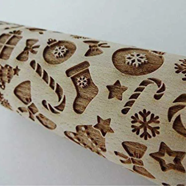 Christmas Gift Pattern Embossing Rolling Pin For DIY Kitchen Gingerbread Cookies LB 211008