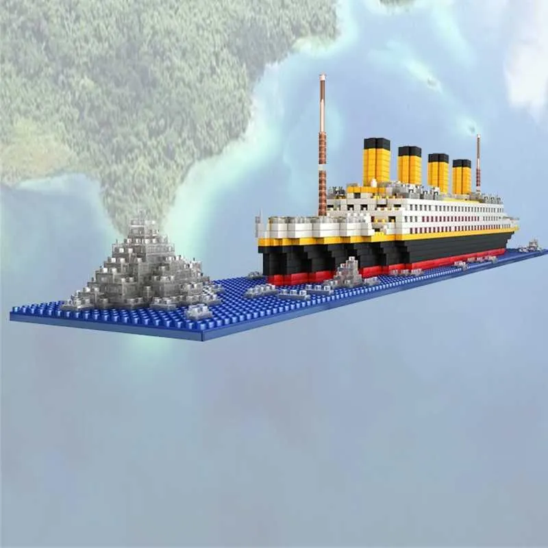 1860 pz Titanic Set Rms Barca Da Crociera Modello di Nave Building Blocks Figure Giocattoli Fai Da Te Diamante Mini 3d Mattoni Kit Giocattoli I Bambini Q0624