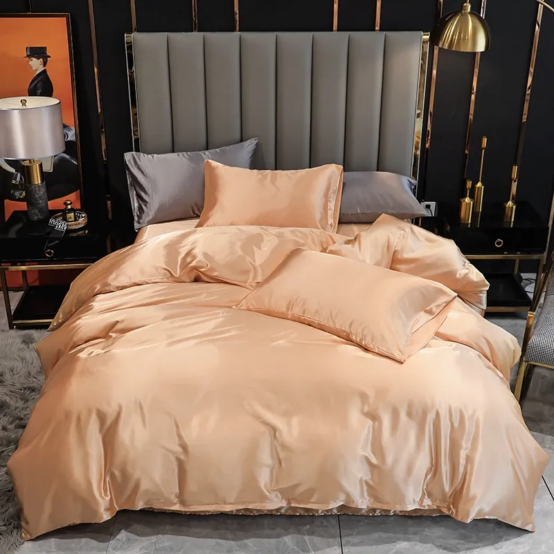 Роскошные искусственные шелковые атласные постельные принадлежности комплект сплошного одеяла наволочки наволочки по кровати Одноместный двойной Queen king 220x240 без пропорции