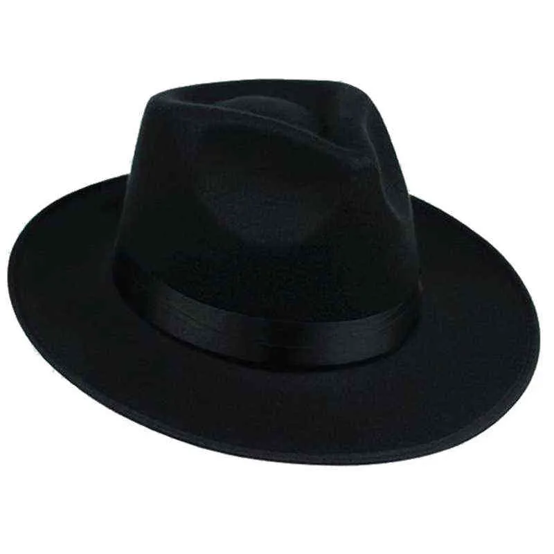 Унисекс мужчин женщин шляпы шапки Панама Федорос трилби прямой широкий красновый твердый войлок черный G220301