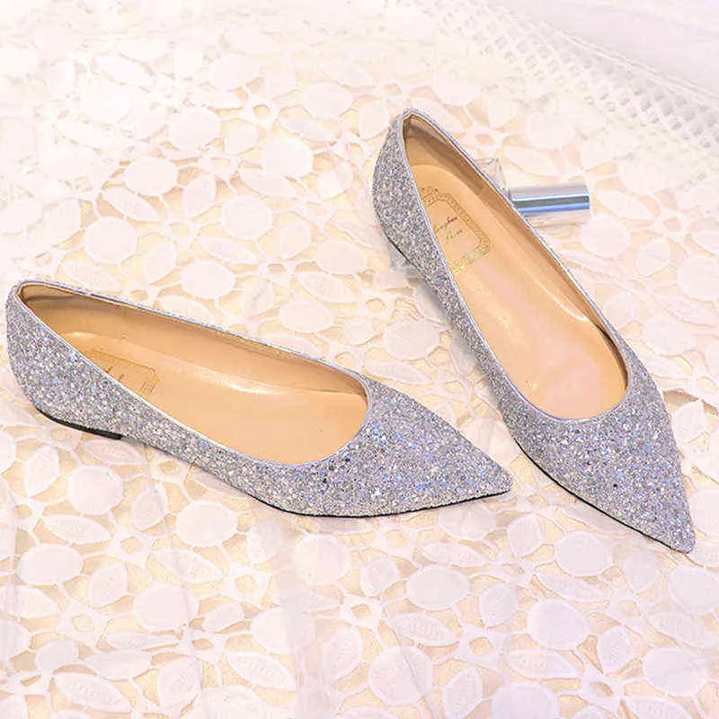 Perle Perle Blume Hochzeit Schuhe Frau Luxus Gold/silber Glitter Wohnungen 34-44 Große Größe Braut Schuhe spitz Chaussure Femme