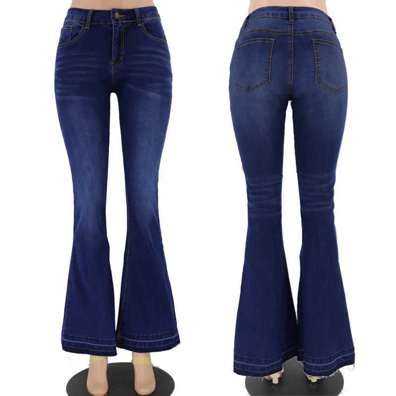Plus Size Women Flare Jeans Spring Fashion Low Waist Skinny Bell Bottom Kvinna Vintage Wide Ben Denim Pants Streetwear 210708