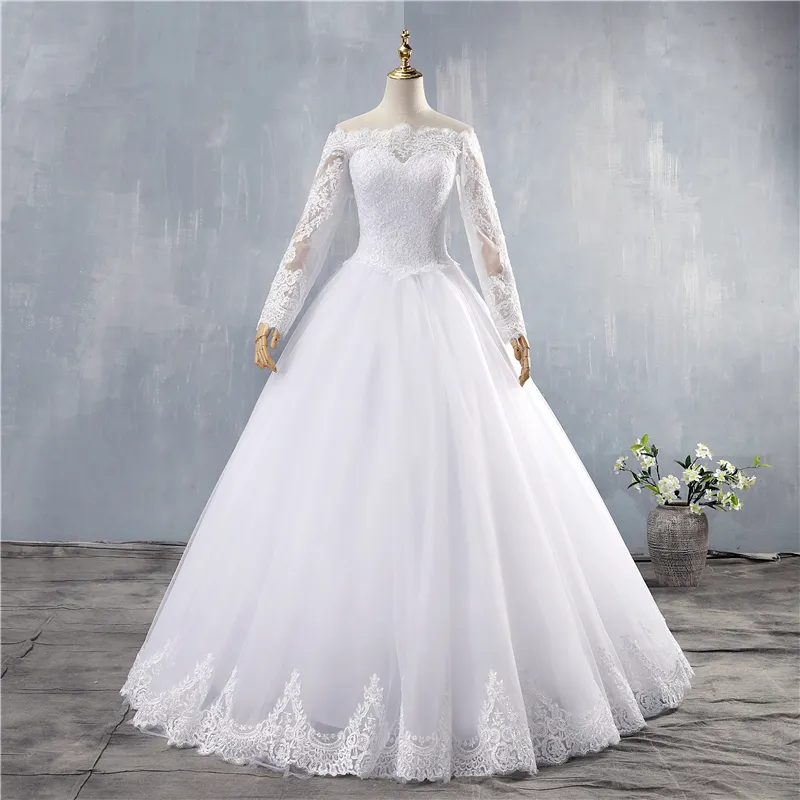 ZJ9151 مثير فستان زفاف عالي الجودة 2021 كرات ثوب أنيقة أبيض العاج العاج الطويل الأكمام