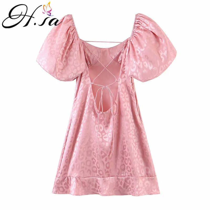 HSA Kapalı Omuz Leopar Pembe Parti Elbise Kadınlar Seksi Ruffles Yaz Elbiseler Tatil Yüksek Bölünmüş Sundress Beachwear 210716