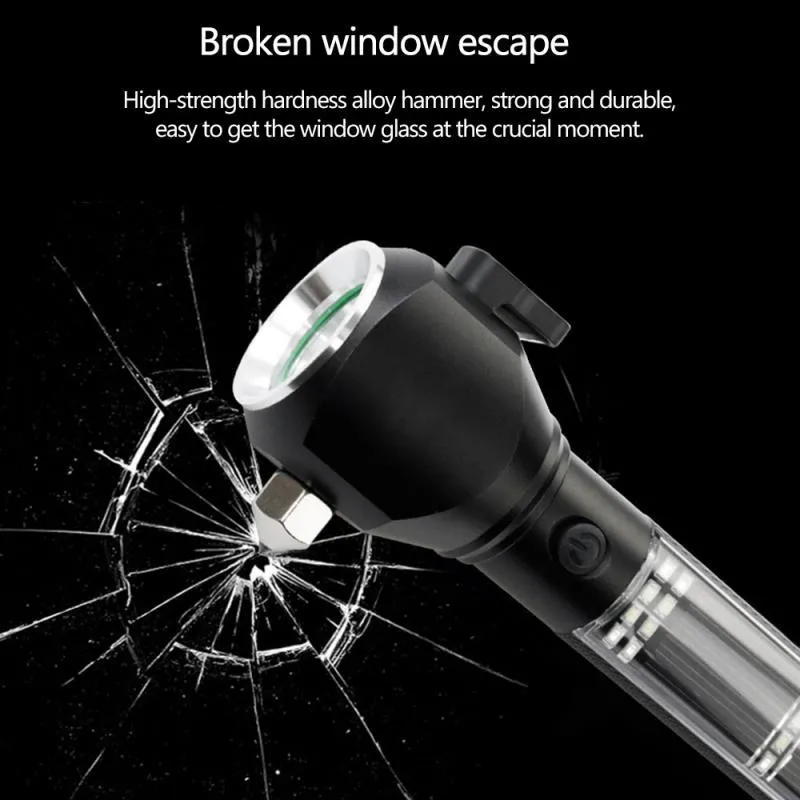 Multifunktionale Auto-Sicherheitshammer-Taschenlampe, Notfall-Fluchtfensterbrecher, Sicherheitsgurtschneider, Outdoor-Ausrüstung, Solarlampe