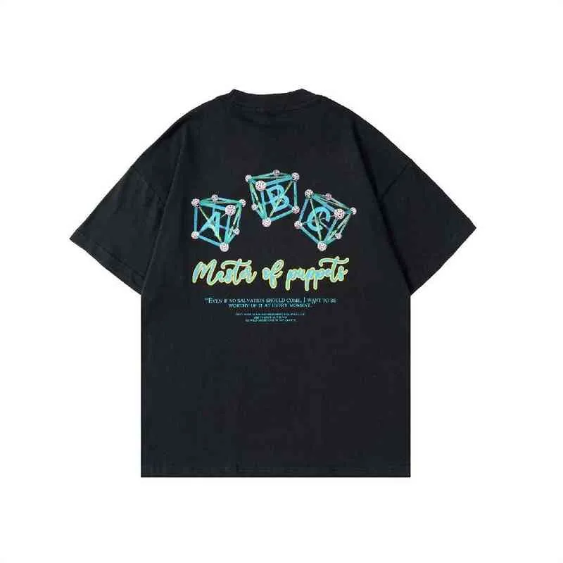 Streetwear Harajuku List Cube Drukuj Koszulka Bawełniana Casual Krótki Rękaw Tshirt Topy Tees Hip Hop T Shirt 2022 Mężczyźni Wiosna Lato G1217