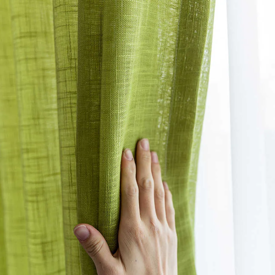 American Country Style Green Bawełna Flax Curtain Sheer FBRICS Okno Leczenie Zasłony do salonu Cortina Tulle My328-30 210712