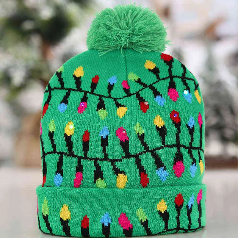 ON SALE 2022新年LEDエルクニットクリスマス帽子ビーニーライトアップ子供のための暖かい帽子大人新年クリスマスの装飾Y21111