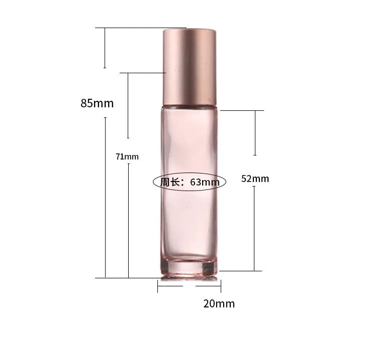 Nova garrafa de bola de ouro rosa 10ml, garrafa de esfera de rolete de massagem nos olhos, garrafa de esfera de vidro fosco cor