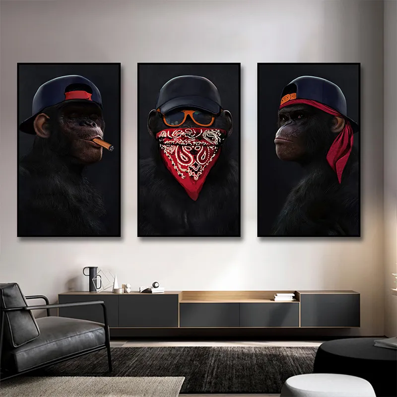3 scimmie sagge cool gorilla poster tela stampe muro dipinto arte della parete soggiorno immagini animali decorazioni la casa moderne9611347