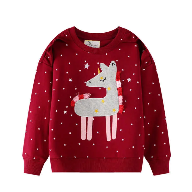 Jumping Meters Ragazze Stelle Felpe l'autunno inverno Animale Applique Carino cotone Abbigliamento bambini Top Camicie bambini 210529