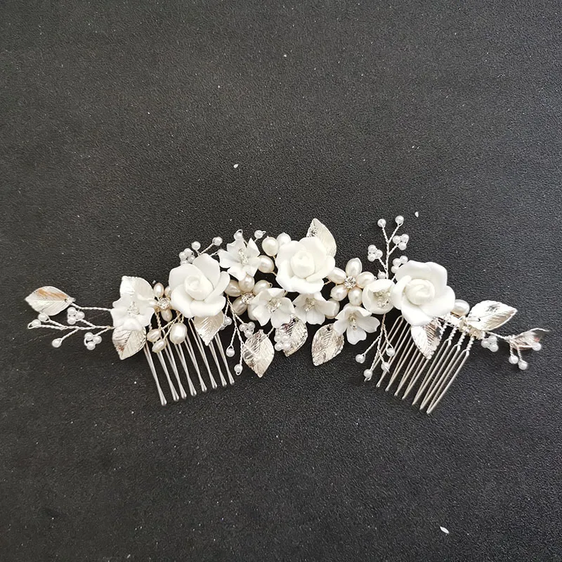 SLBRIDAL Handgemachte Süßwasserperlen Ceram Blume Brautkamm Hochzeit Kopfschmuck Haarschmuck Brautjungfern Frauen Schmuck