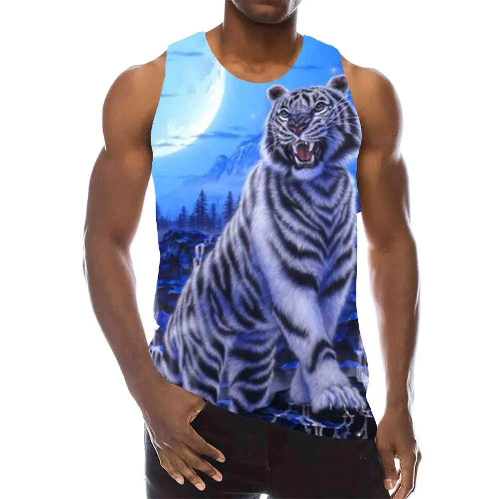 Débardeur Tigre Blanc Pour Hommes Impression 3D Animal Fierce Sans Manches Motif Bête Graphique Prédateur Gilet De Gym