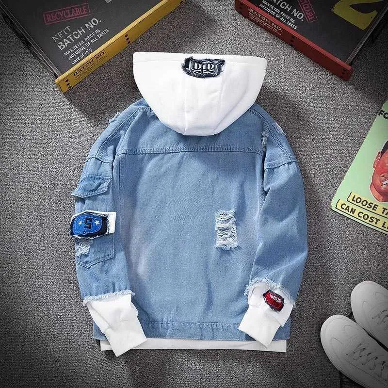 Wiosna Moda Slim Fit Fit Coat Men Denim Jacket Streetwear Hip Hop Męskie Kurtki Kurtki Jean Mężczyzna Casual Luźna Odzież 211009