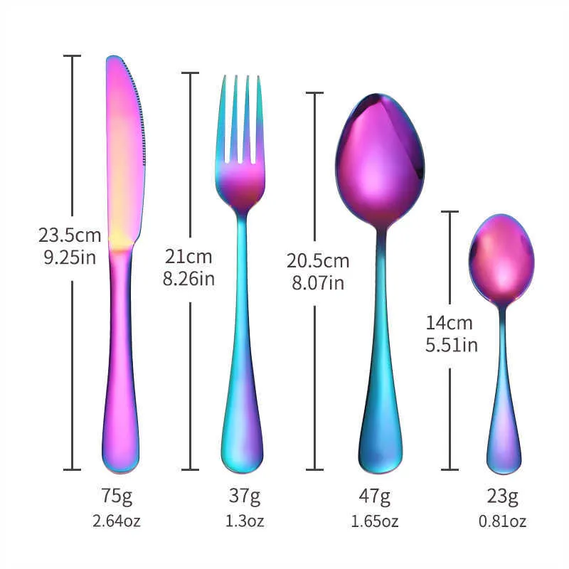 24 st Stainless Steel Bestick Porslin Väskor Rainbow Spoon Set Forks Knives Spoons Kök Sertivare Drop 210928