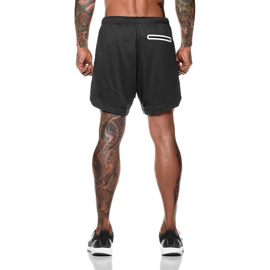 Double layer Jogger Shorts Men 2 in 1 Short Pants Gyms Fitness Built-in pocket Bermuda Quick Dry Beach Shorts Male Sweatpants 210720