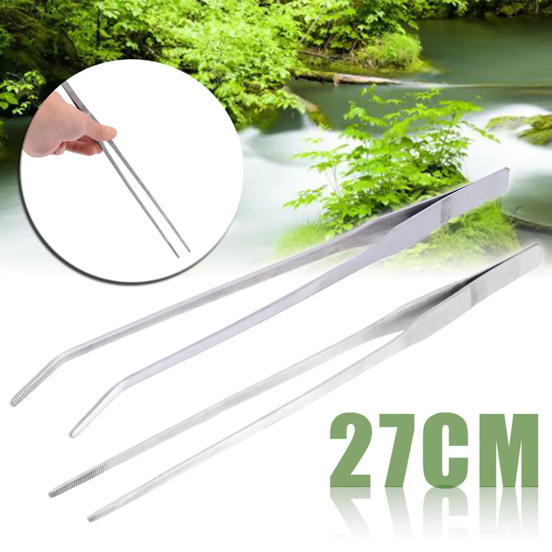 27cm Aquarium Live Tank Straight Curve Plant Tweezers Long Tongs Stainless Steel Plant Fish Tank Tweezer Cleaning Clamp Tool