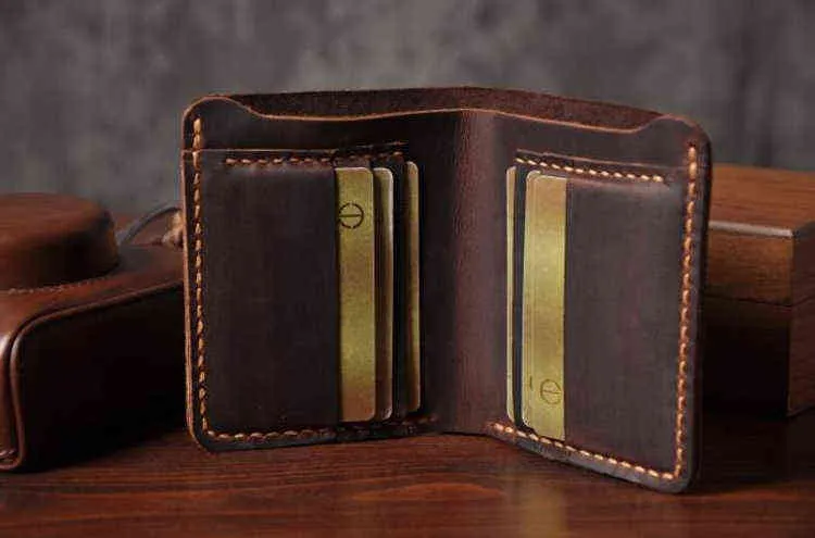 NXY財布手作りビンテージクレイジーホース本革男性財布ショートカード男性お金クリップバッグ0214