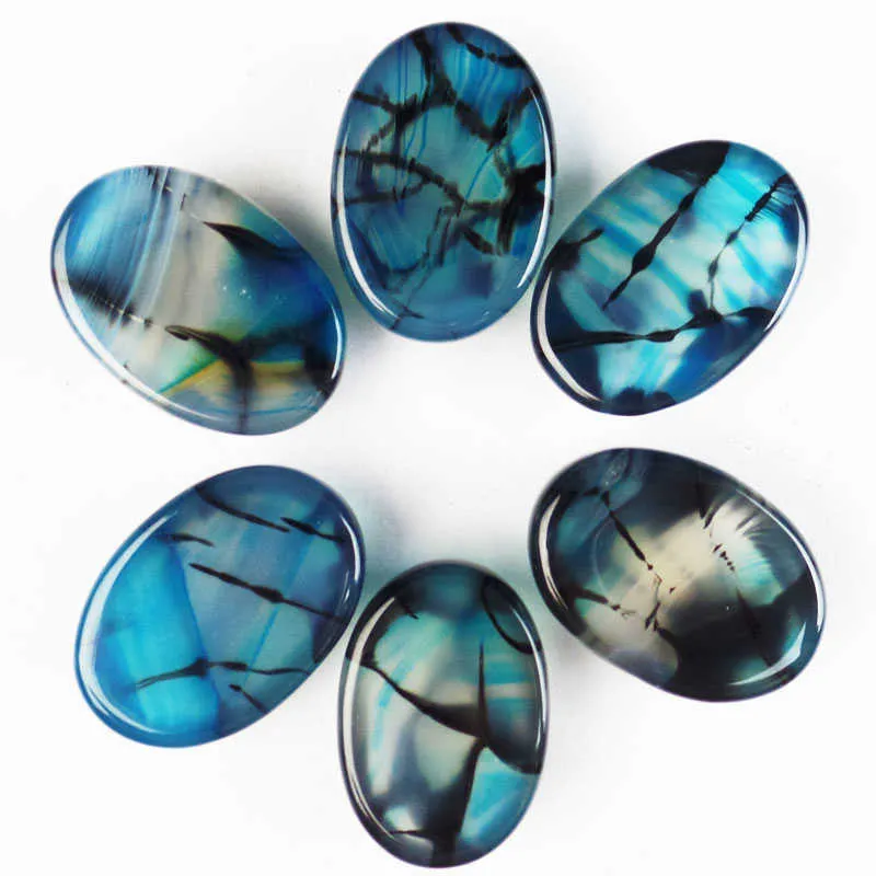 12 pz Commercio All'ingrosso Naturale Blu Drago vene Agate Ovale CAB Cabochon 17x12x6mm Monili Che Fanno Accessori senza foro 210720