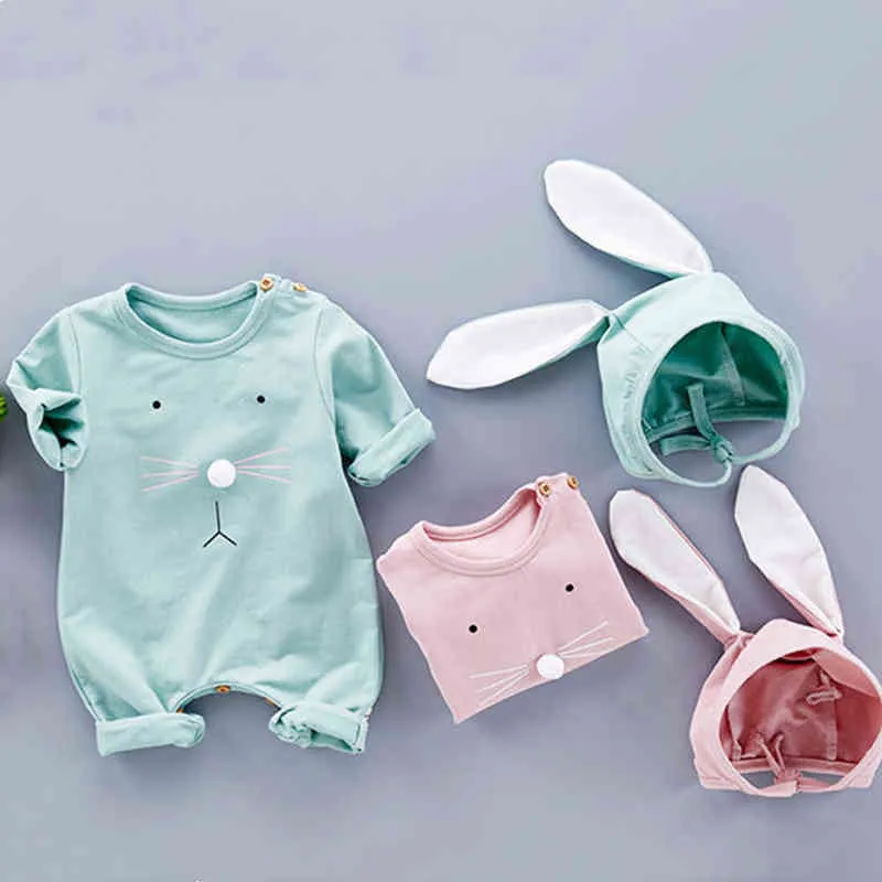 Unisex Baby Long Sleeve Romper Clothes Four Seasons Jumpsuit with Long Ears Hat Little Bunny Outfits Infant Boys Girls G1221