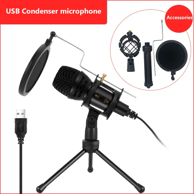 Microphone d'enregistrement à condensateur Omni USB avec trépied pour kit de micro d'ordinateur PC YouTube vidéo Skype chat enregistrement de jeu microphones vocaux