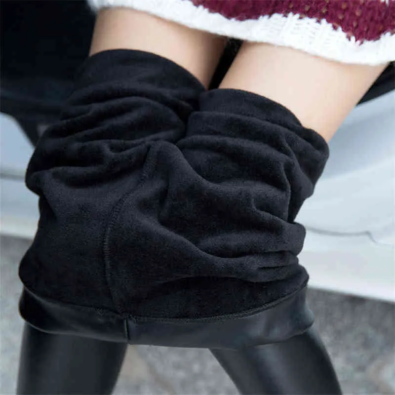 Cuhakci Faux Leather Winter Legging High Waist Jegging Velvet Kobieta Zachowaj Ciepłe Spodnie Czarne Spodnie Dorywczo 211215