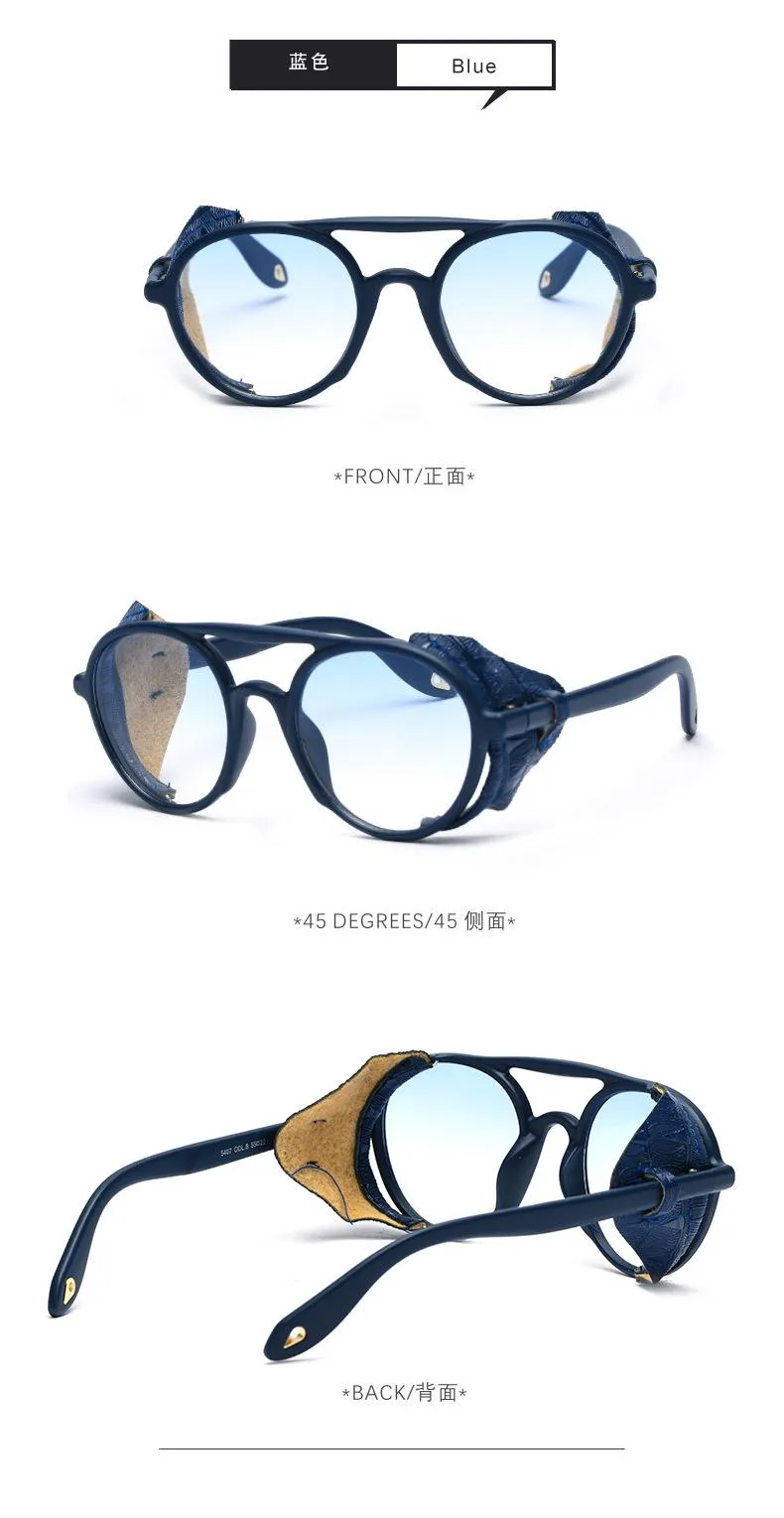 Óculos de sol steampunk redondo polarizado, armação de couro pu, mulheres, homens, 2021 uv400, óculos de sol de alta qualidade, quay masculino275g