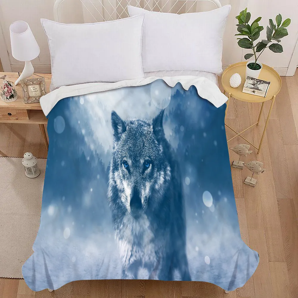 TOP QUAILTY Coperta 3D Lupo Animale Blu nero Design Cavallo Verme morbido letti Divano Tessuto scozzese Aria condizionata Travel202i