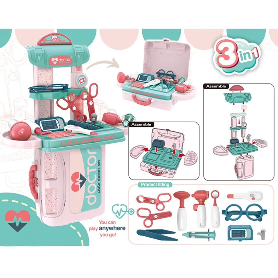 12st barn Doktor låtsas spela simulering medicinska leksaker med resväska hjärnleksak för barn utbildningsleksaker födelsedagspresent 210312