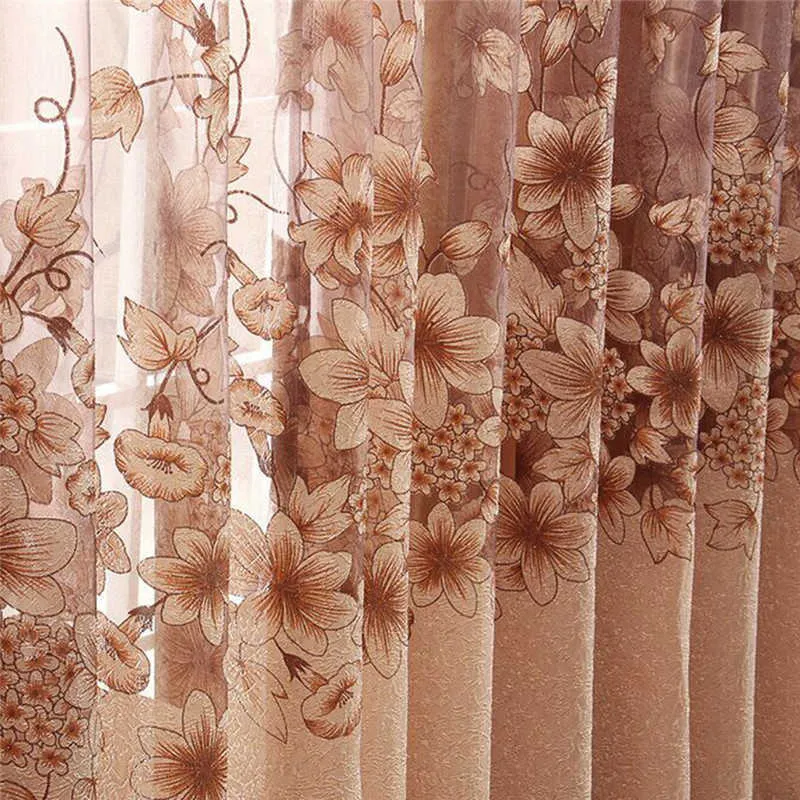 luksusowa kurtyna kwiatowy ekskluzywny żakardowe zasłony do salonu sypialni Dekoracje Tulle Voile Drzwiowe zasłony 210712