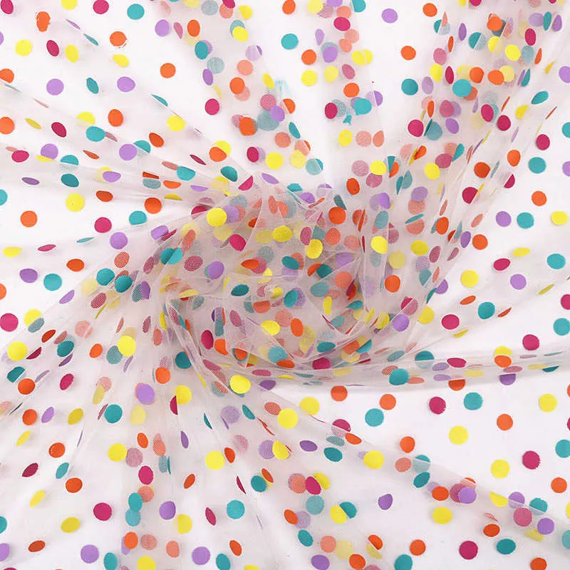 White Black Soft Rainbow Polka Dots Tulle Fabric Swiss Net Fabric And Printed Dots For Girl Dress Skirt By The Yard 210702224Y
