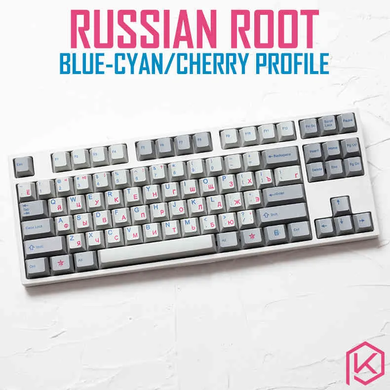 KPRepublic 139 Russian Root Russia Language Blue Cyan Cherry Profil Dye Sub Keycap PBT GH60 XD60 XD84 Tada68 87 104