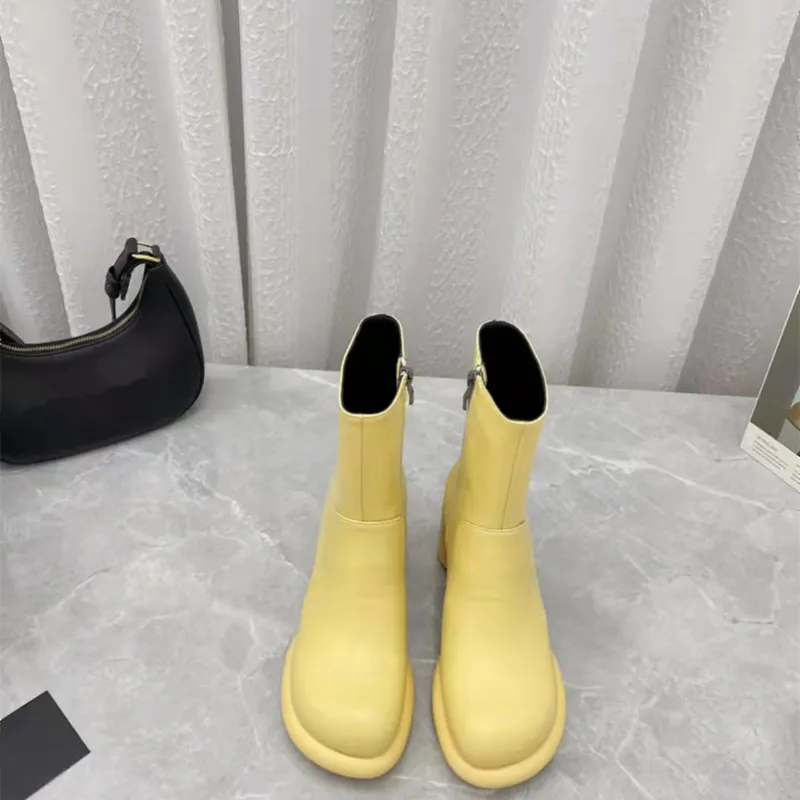 Round Heels Ankle Boots Women Genuine Leather Boot Ladies Waterproof Motorcycle Bota High Heel Woman Shoes