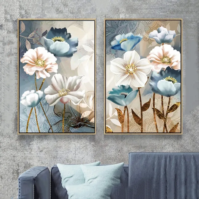 Pittura astratta su tela Poster di fiori Immagini scandinave di arte della parete soggiorno Decorazioni la casa moderne Piante Quadros Stampe